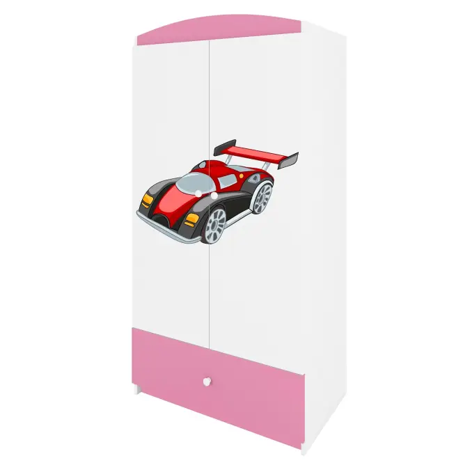 Skriňa Babydreams Auto 90 cm – biela/ružová, dvojdverová, zásuvka,4