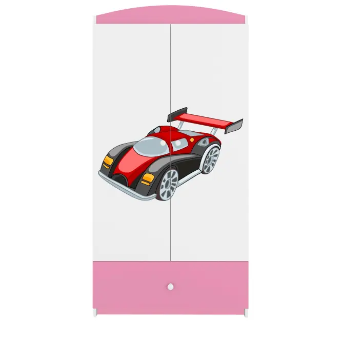 Skriňa Babydreams Auto 90 cm – biela/ružová, dvojdverová, zásuvka,5