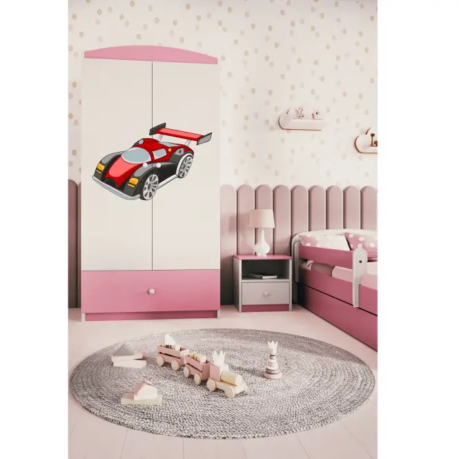 Skriňa Babydreams Auto 90 cm – biela/ružová, dvojdverová, zásuvka,6