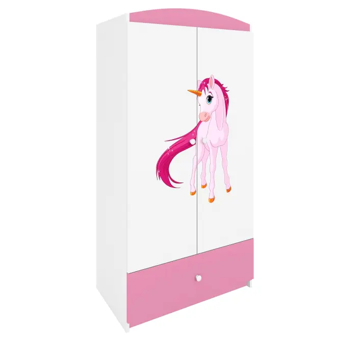 Skriňa Babydreams Jednorožec 90 cm – biela/ružová, dvojdverová, zásuvka