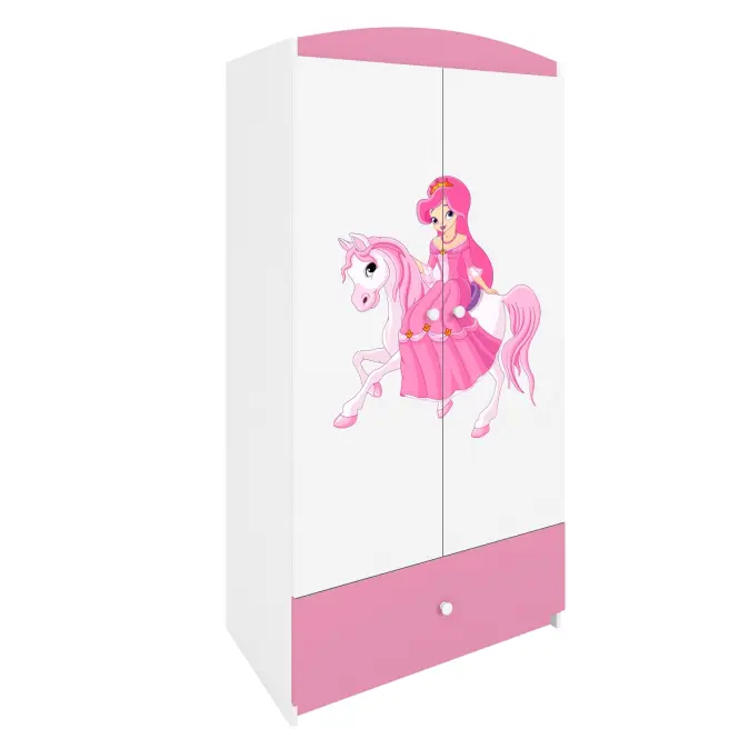 Skriňa Babydreams Princezná 1 90 cm – biela/ružová, dvojdverová, zásuvka