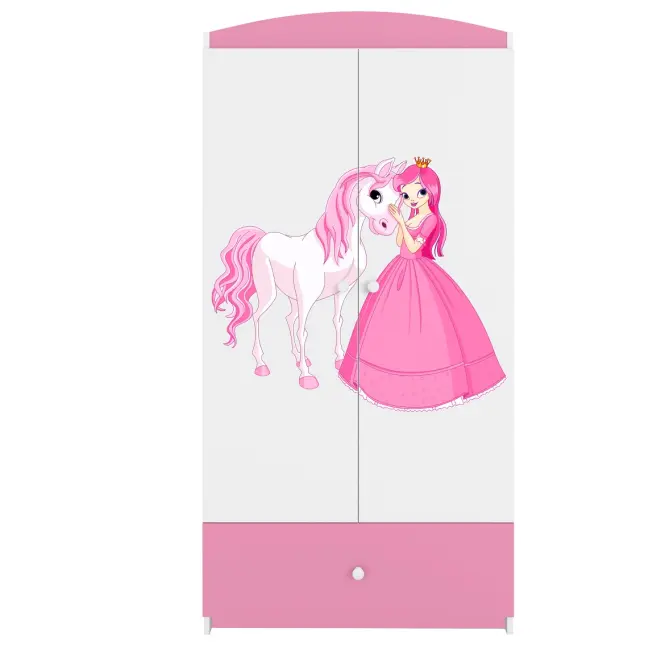 Skriňa Babydreams Princezná 2 90 cm – biela/ružová, dvojdverová, zásuvka,4