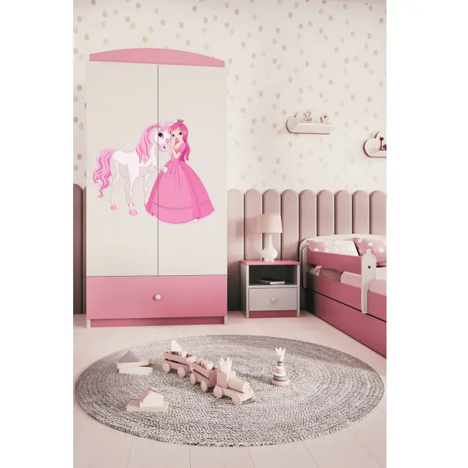 Skriňa Babydreams Princezná 2 90 cm – biela/ružová, dvojdverová, zásuvka,6