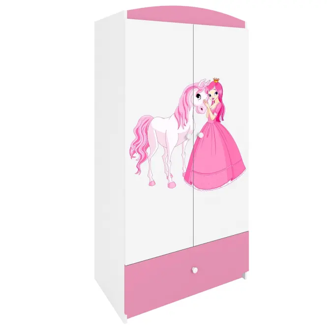 Skriňa Babydreams Princezná 2 90 cm – biela/ružová, dvojdverová, zásuvka