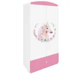 Skriňa Babydreams Koník 90 cm – biela/ružová, dvojdverová, zásuvka