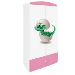 Skriňa Babydreams Dino 90 cm – biela/ružová, dvojdverová, zásuvka