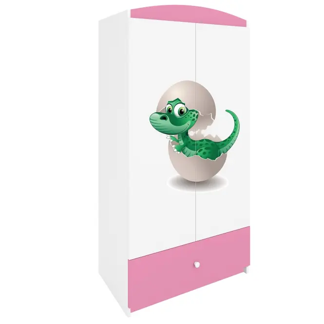 Skriňa Babydreams Dino 90 cm – biela/ružová, dvojdverová, zásuvka