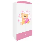 Skriňa Babydreams Medvedík s motýľmi 90 cm – biela/ružová, dvojdverová, zásuvka