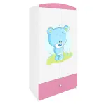 Skriňa Babydreams Medvedík modrá 90 cm – biela/ružová, dvojdverová, zásuvka
