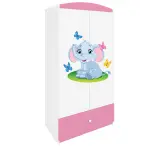 Skriňa Babydreams Sloník 90 cm – biela/ružová, dvojdverová, zásuvka