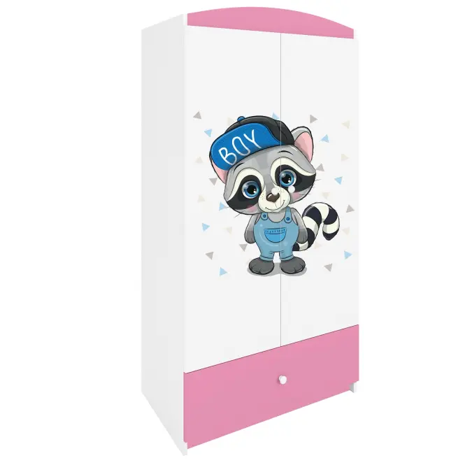 Skriňa Babydreams Medvedík čistotný 90 cm – biela/ružová, dvojdverová, zásuvka