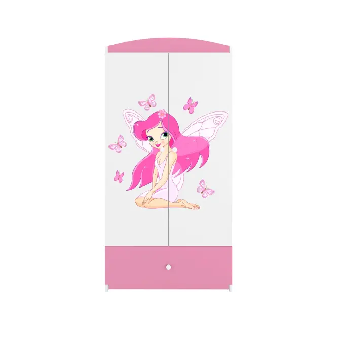 Skriňa Babydreams Víla 1 90 cm – biela/ružová, dvojdverová, zásuvka,4