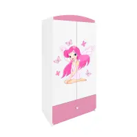 Skriňa Babydreams Víla 1 90 cm – biela/ružová, dvojdverová, zásuvka