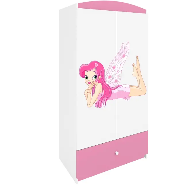 Skriňa Babydreams Víla 2 90 cm – biela/ružová, dvojdverová, zásuvka