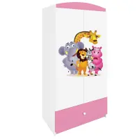 Skriňa Babydreams Zoo 90 cm – biela/ružová, dvojdverová, zásuvka