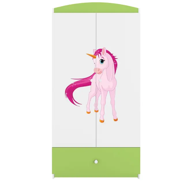 Skriňa Babydreams Jednorožec 90 cm – biela/zelená, dvojdverová, zásuvka,5