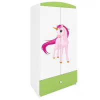 Skriňa Babydreams Jednorožec 90 cm – biela/zelená, dvojdverová, zásuvka