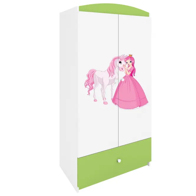 Skriňa Babydreams Princezná 2 90 cm – biela/zelená, dvojdverová, zásuvka