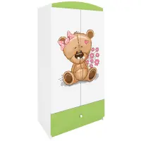 Skriňa Babydreams Medvedík s kvietkami 90 cm – biela/zelená, dvojdverová, zásuvka