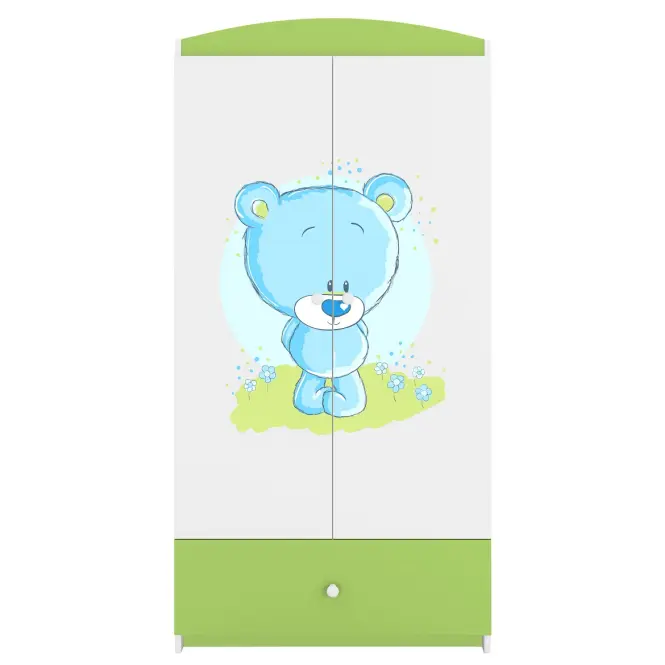 Skriňa Babydreams Medvedík modrá 90 cm – biela/zelená, dvojdverová, zásuvka,6