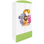 Skriňa Babydreams Zoo 90 cm – biela/zelená, dvojdverová, zásuvka