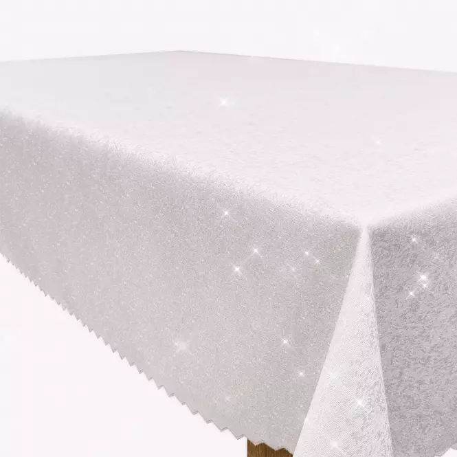 Obrus Glitter strieborná niť biela 140x250 cm