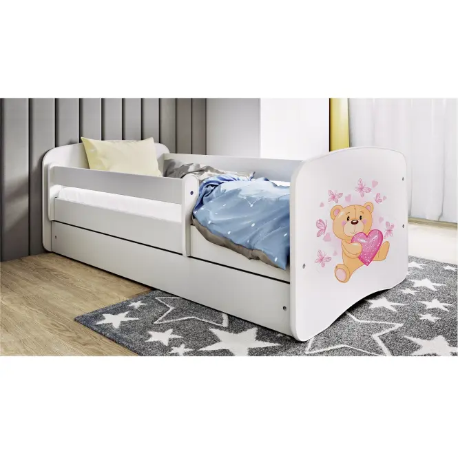Detská posteľ Babydreams+Sz+M Biely 70x140 Medveď s motýľmi,6