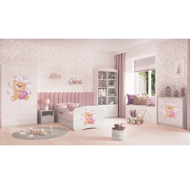 Detská posteľ Babydreams+Sz+M Biely 70x140 Medveď s motýľmi,8