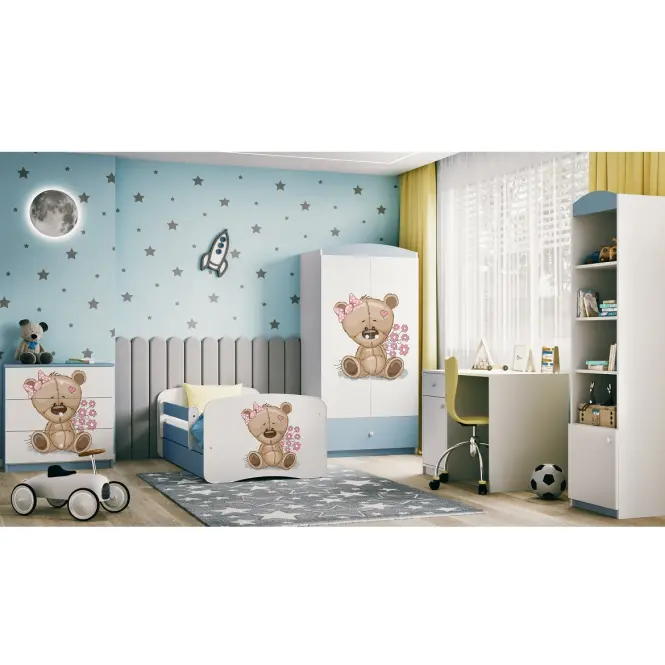 Detská posteľ Babydreams+Sz+M Modrá 70x140 Medveď s kvetmi,4