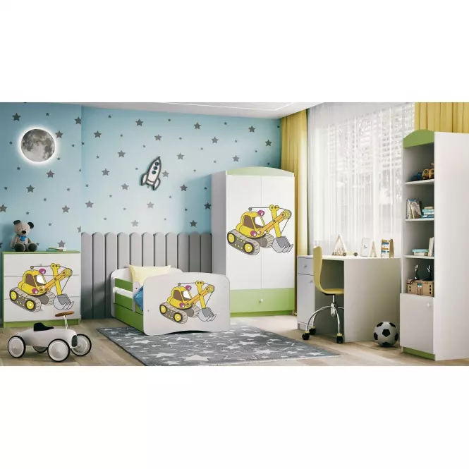 Detská Posteľ. Babydreams+Sz+M Zelená 70x140 Rýpadlo,6