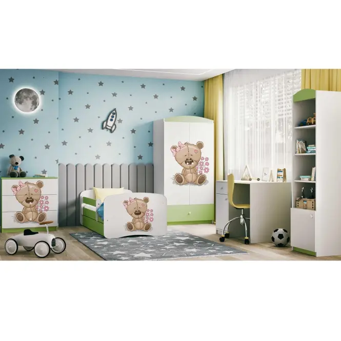 Detská Posteľ. Babydreams+Sz+M zelená 70x140 Medveď s kvetmi,6