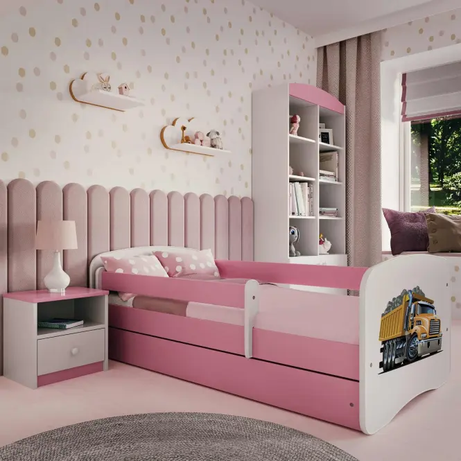 Detská posteľ Babydreams+Sz+M ružový 80x160 nákladné auto