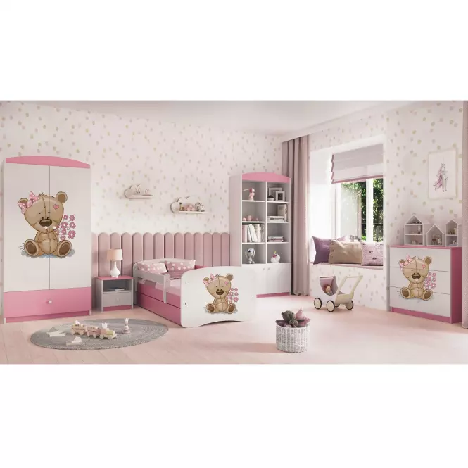 Detská Posteľ. Babydreams+Sz+M ružová 80x160 Medveď s kvetmi,6