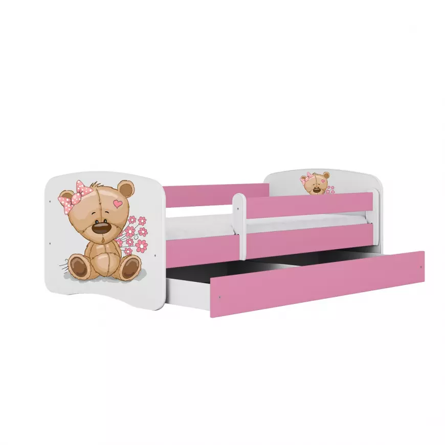 Detská Posteľ. Babydreams+Sz+M ružová 80x160 Medveď s kvetmi