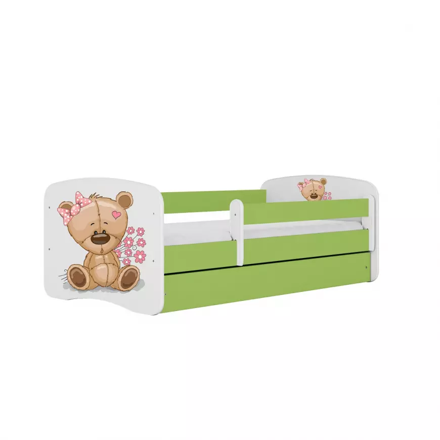 Detská Posteľ. Babydreams+Sz+M zelená 80x160 Medveď s kvetmi