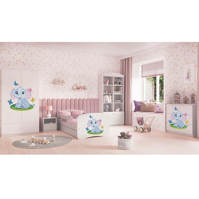 Detská Posteľ. Babydreams+Sz+M Biely 80x180 Slon