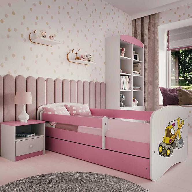 Detská Posteľ. Babydreams+Sz+M Ružová 80x180 Rýpadlo