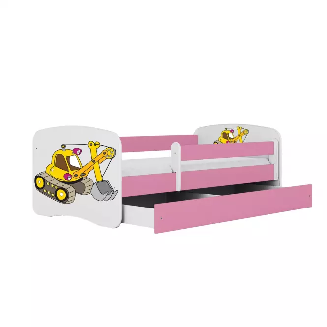 Detská Posteľ. Babydreams+Sz+M Ružová 80x180 Rýpadlo,3