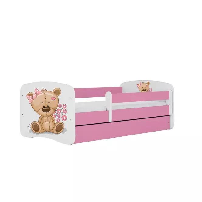 Detská Posteľ. Babydreams+Sz+M ružová 80x180 Medveď s kvetmi