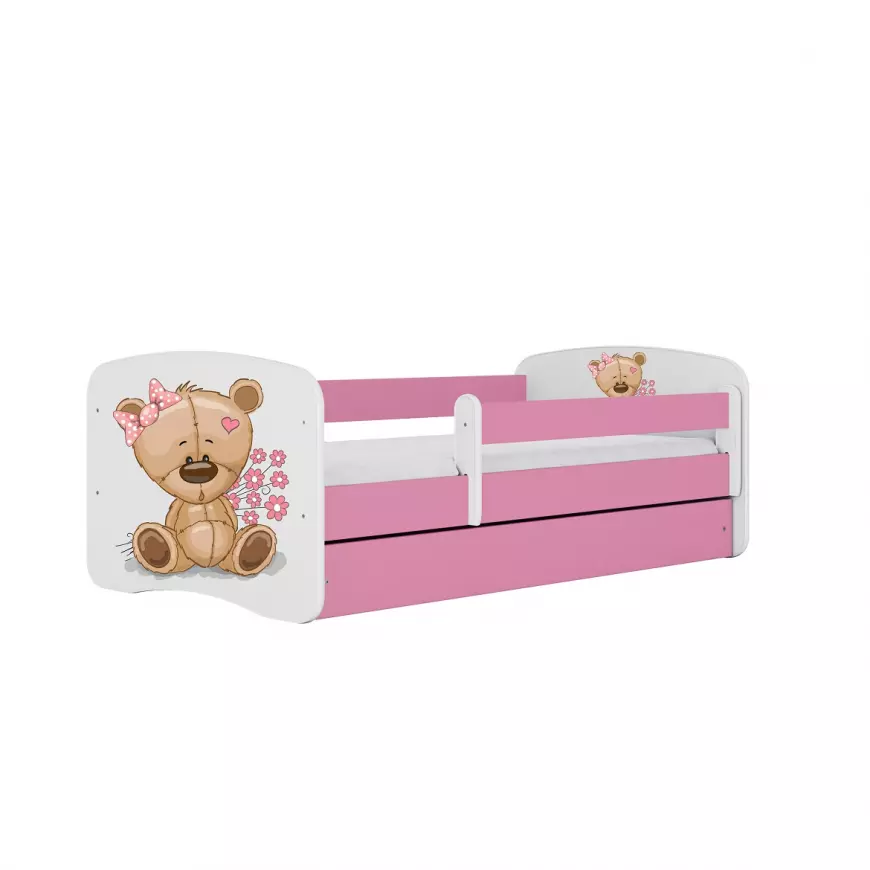 Detská Posteľ. Babydreams+Sz+M ružová 80x180 Medveď s kvetmi