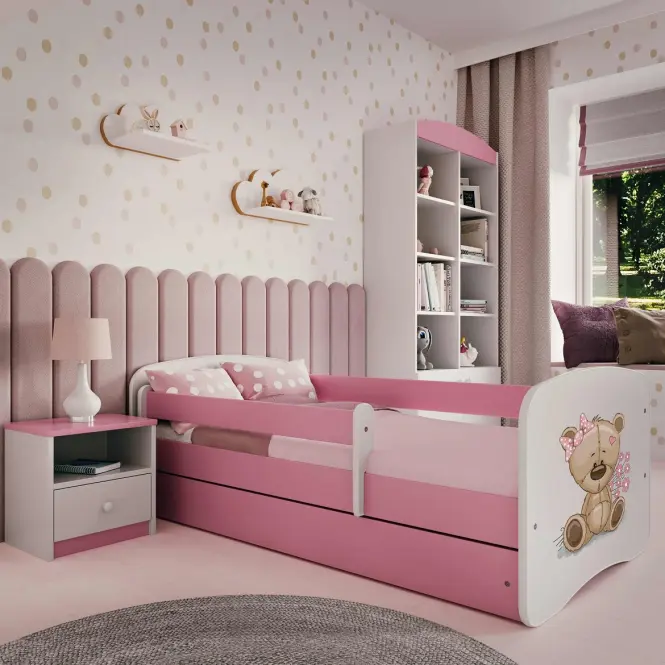 Detská Posteľ. Babydreams+Sz+M ružová 80x180 Medveď s kvetmi,4