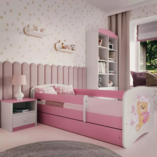 Detská Posteľ. Babydreams+Sz+M Ružová 80x180 Medveď s motýľmi,4