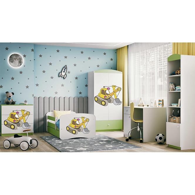 Detská Posteľ. Babydreams+Sz+M Zelená 80x180 Rýpadlo,6