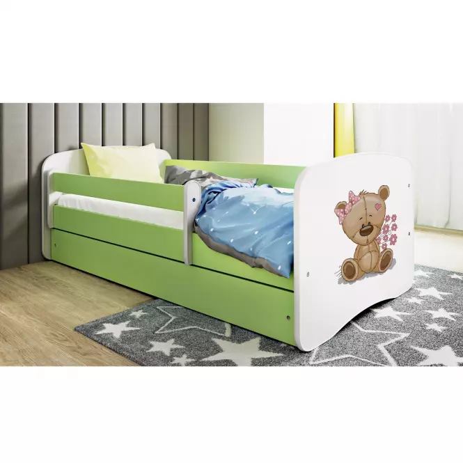 Detská Posteľ. Babydreams+Sz+M zelená 80x180 Medveď s kvetmi,4