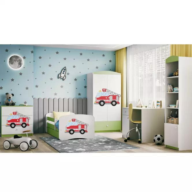 Detská Posteľ. Babydreams+Sz+M Zelená 80x180 hasičský zbor,6
