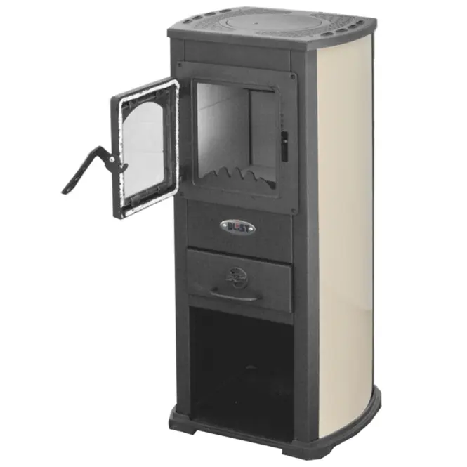 Oceľové kachle Berna Lux 5,3 KW béžové,4