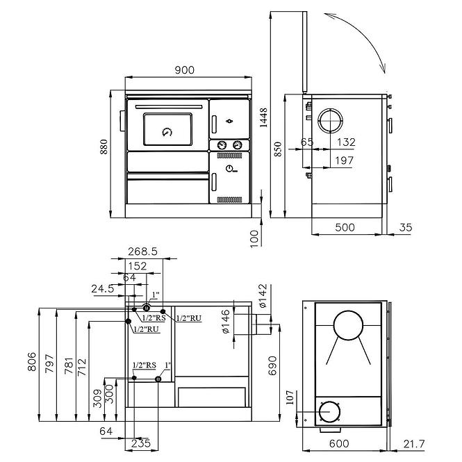 Sporák Alfa Term 20 s vodným plášťom ľavý 8,7 kW/14,2 kW