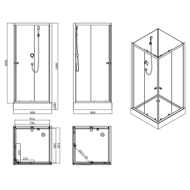 Sprchový box štvorcový Elize 90x90x200 čierny