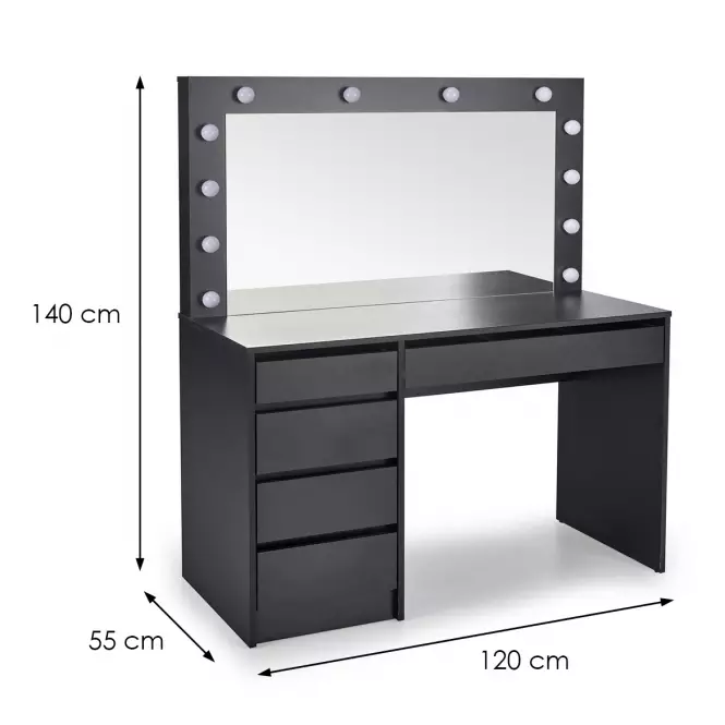 Toaletný stolík Hollywood XL čierny + LED