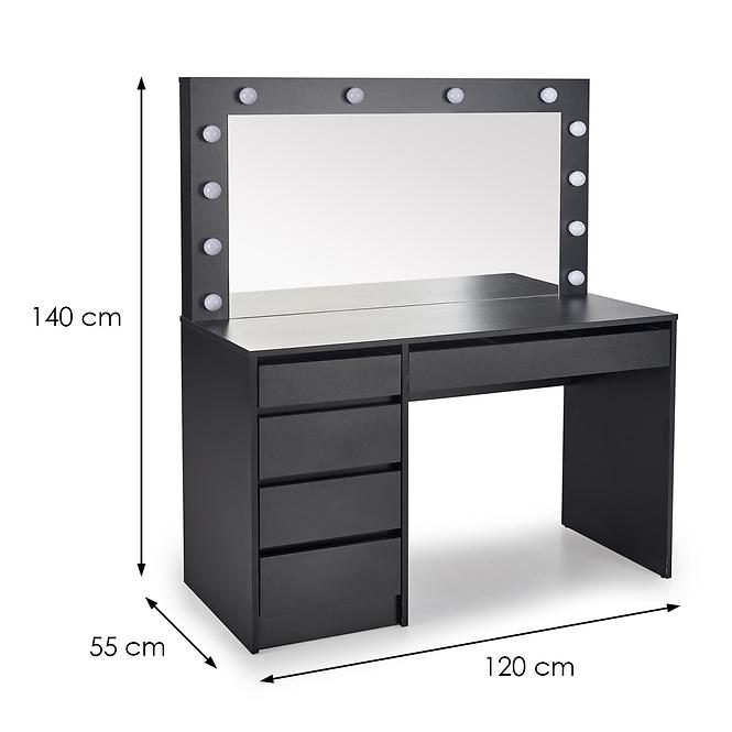 Toaletný stolík Hollywood XL čierny + LED,6